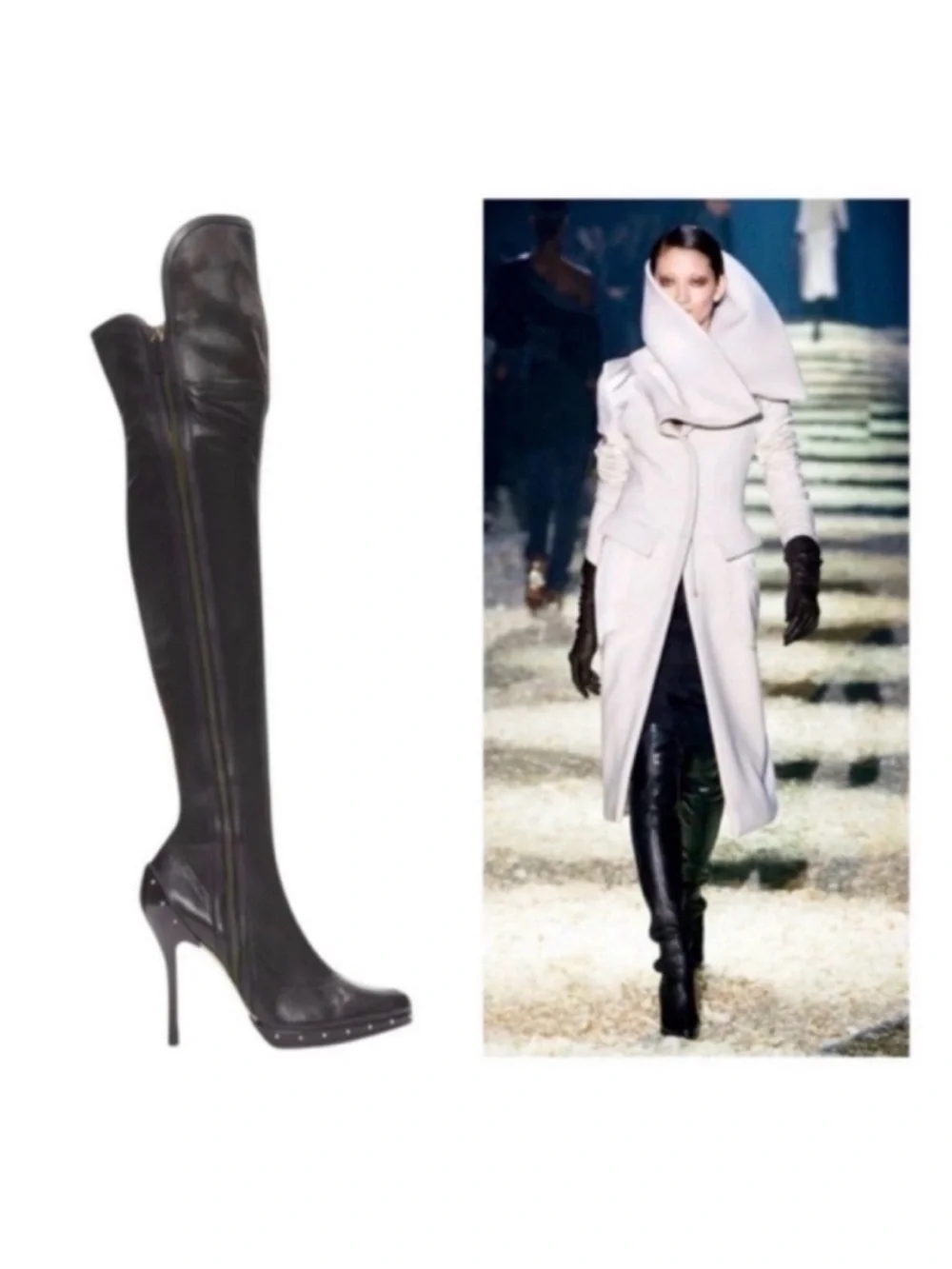 GUCCI Tom Ford Era Black Leather Studded Platform OTK Runway Boot Y2K Fall 2003